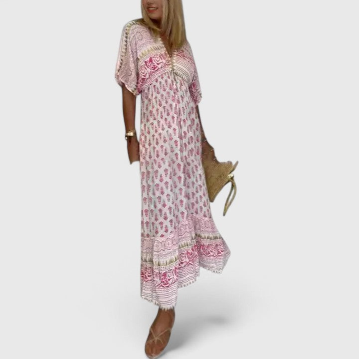 Calantha | Elegant Pink Bohemian Maxi Dress