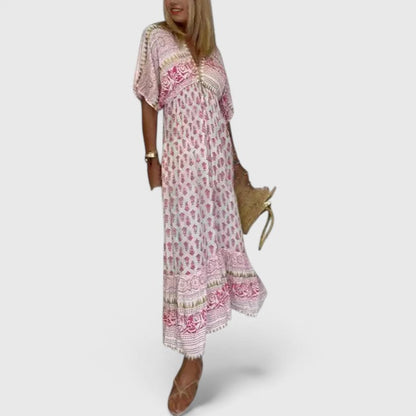 Calantha | Elegant Pink Bohemian Maxi Dress