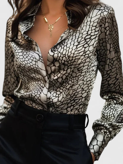 Calantha | Leopard Silk Elegant Blouse
