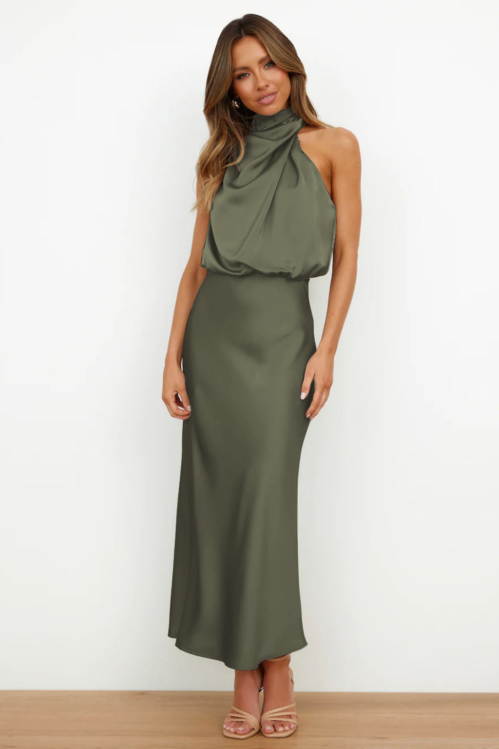 Lumina | Women’s Chic Halter Evening Dress in Sage Green