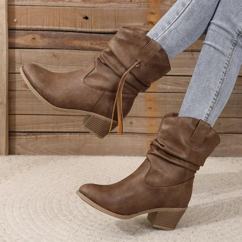 Calista | Brown Suede Western Boots