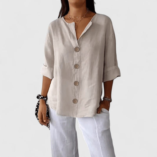 Alethea | Beige Elegant Blouse with V-Neck