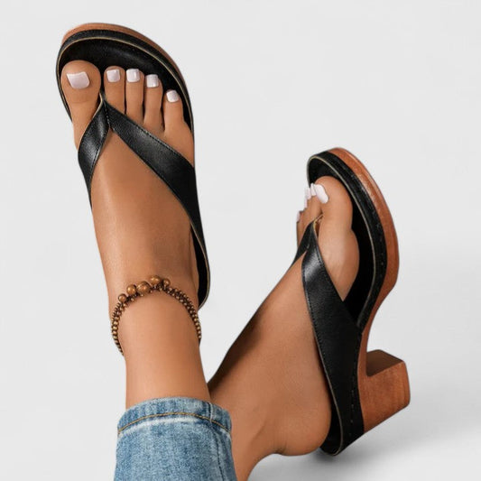 Calantha | Black Leather Orthopedic Heels
