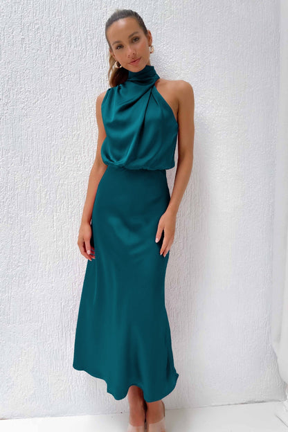 Lumina | Women’s Chic Halter Evening Dress in Sage Green