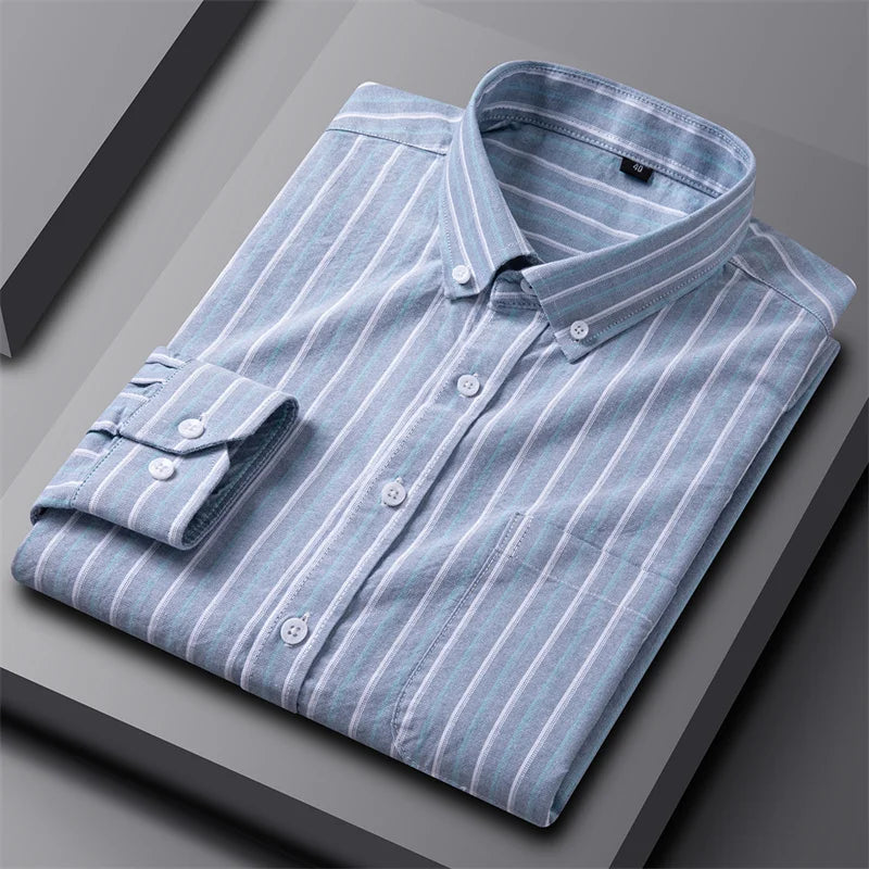 Astrid | Women's Striped Light Grey Oxford Button-Up Shirt