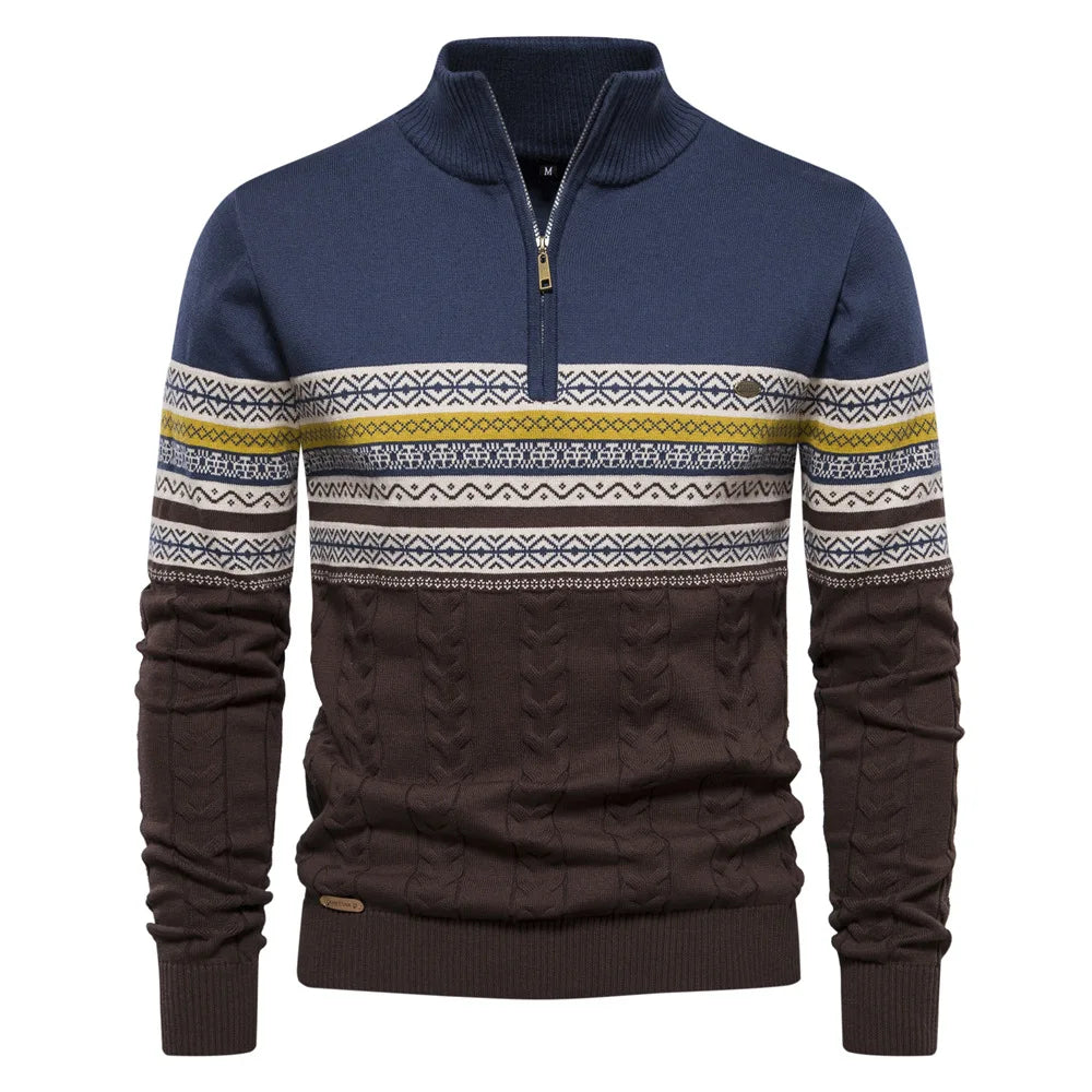 Beckett | Navy White Zip Classic Warm Elegance Pullover