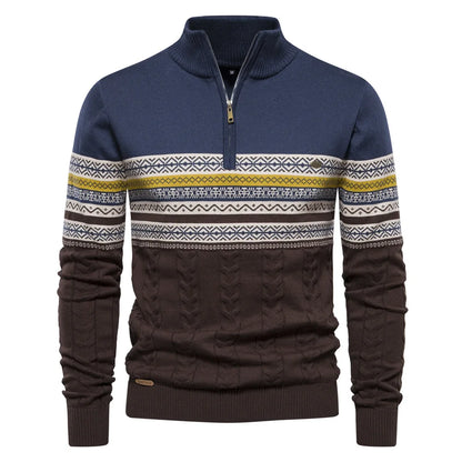 Beckett | Navy White Zip Classic Warm Elegance Pullover