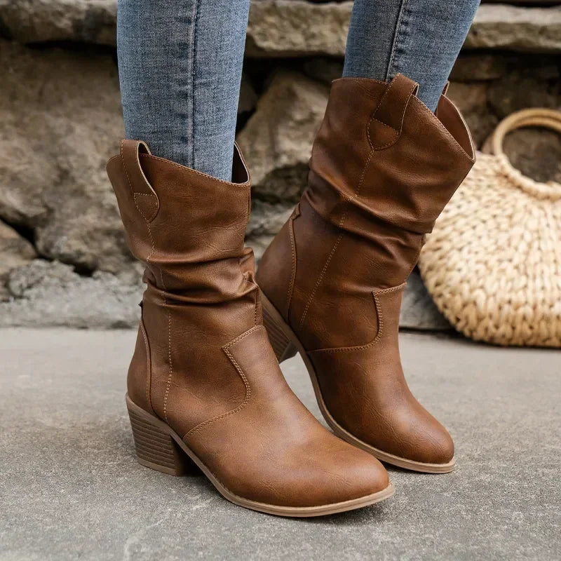Aubrey | Brown Classic Mid-Calf Western Boots