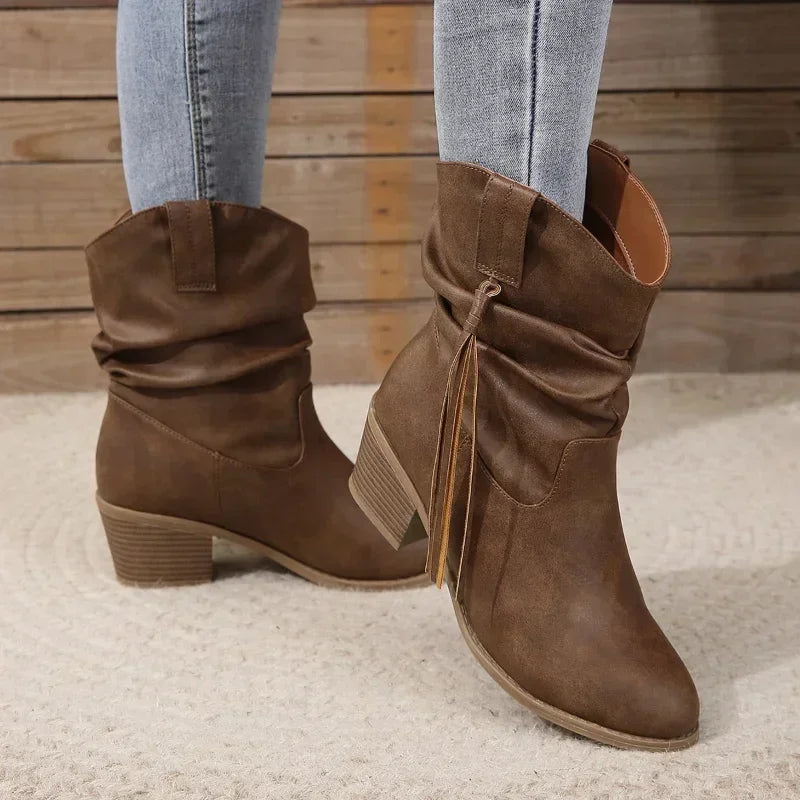 Calista | Brown Suede Western Boots