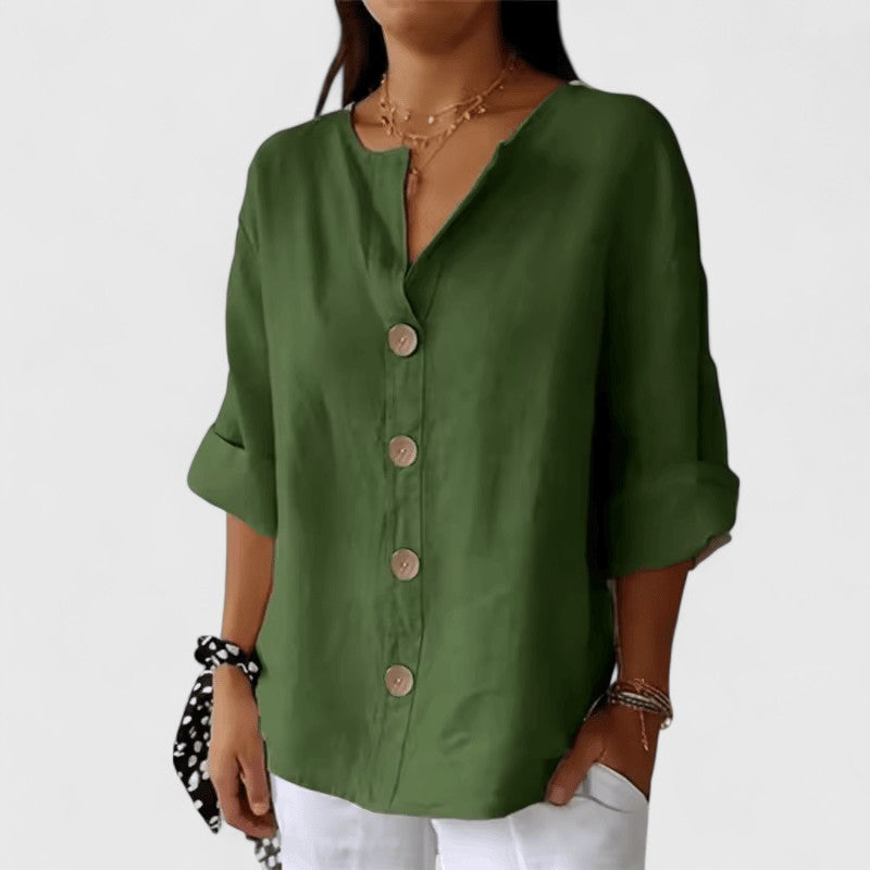 Alethea | Beige Elegant Blouse with V-Neck