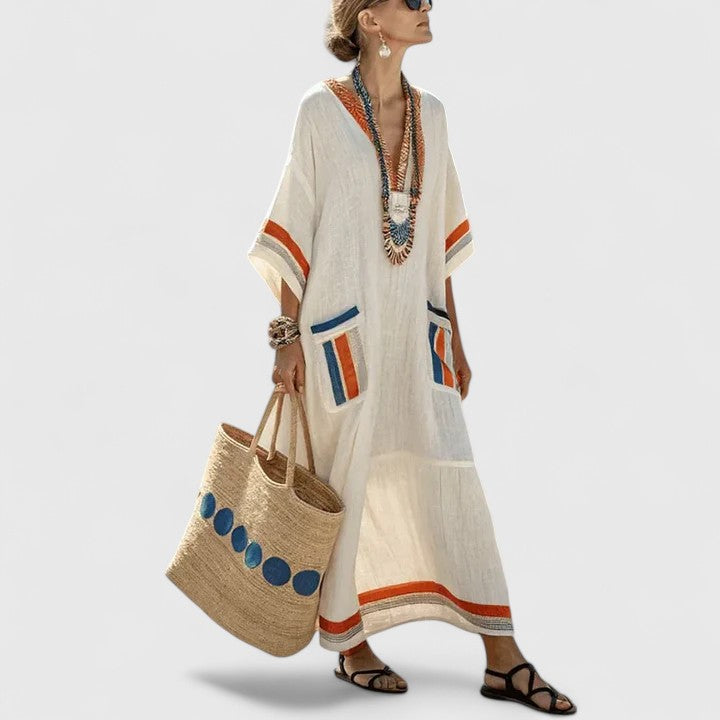 Calista | Women's Loose Fit Linen Pocket Maxi Dress in Mint Green