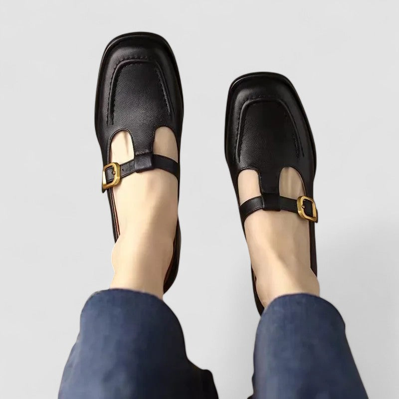 Calantha | Brown Leather Orthopedic T-Strap Mary Jane Shoes