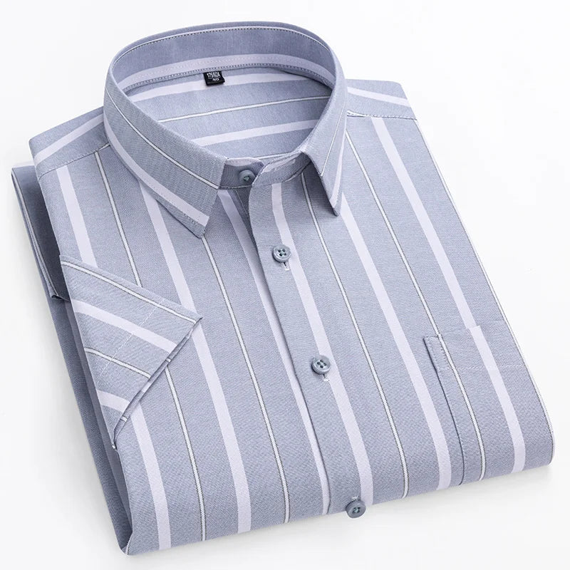 Benedict | Navy Striped Short-Sleeve Cotton Shirt