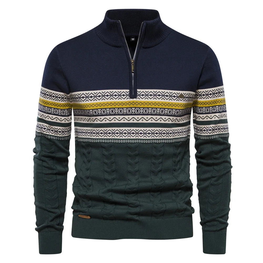 Beckett | Navy White Cable Knit Classic Warm Elegance Pullover