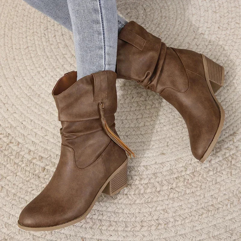 Calista | Brown Suede Western Boots