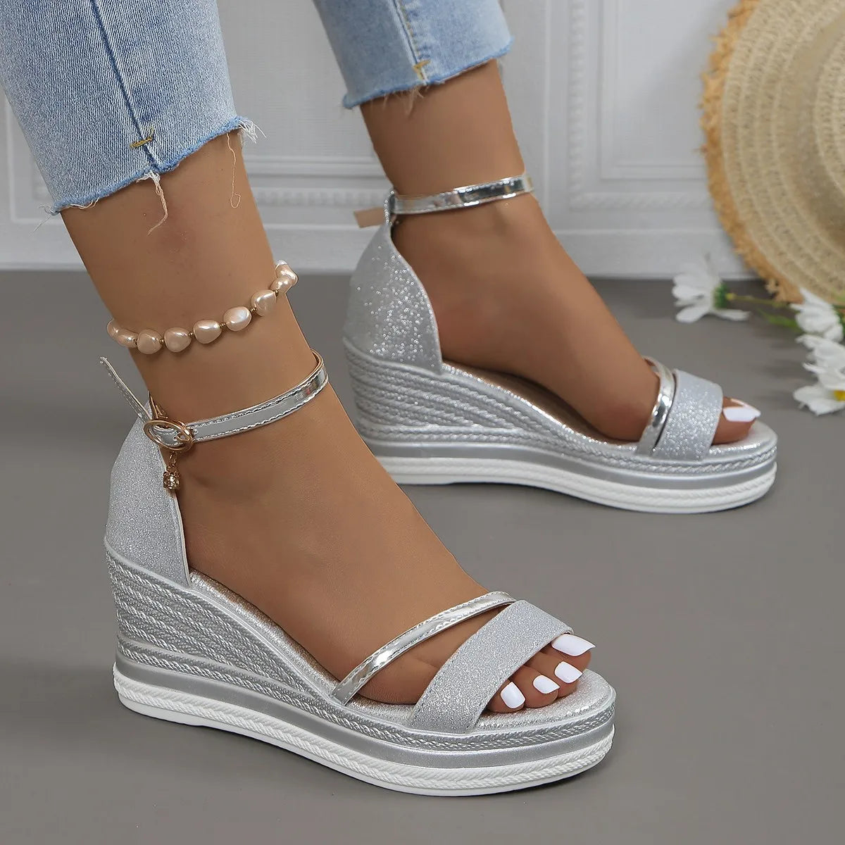 Luna | Women's Glitter Platform Wedge Strap Sandals