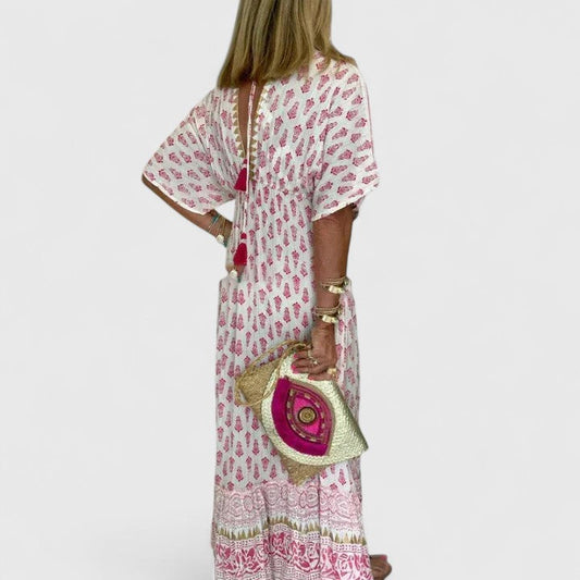 Calantha | Elegant Pink Bohemian Maxi Dress