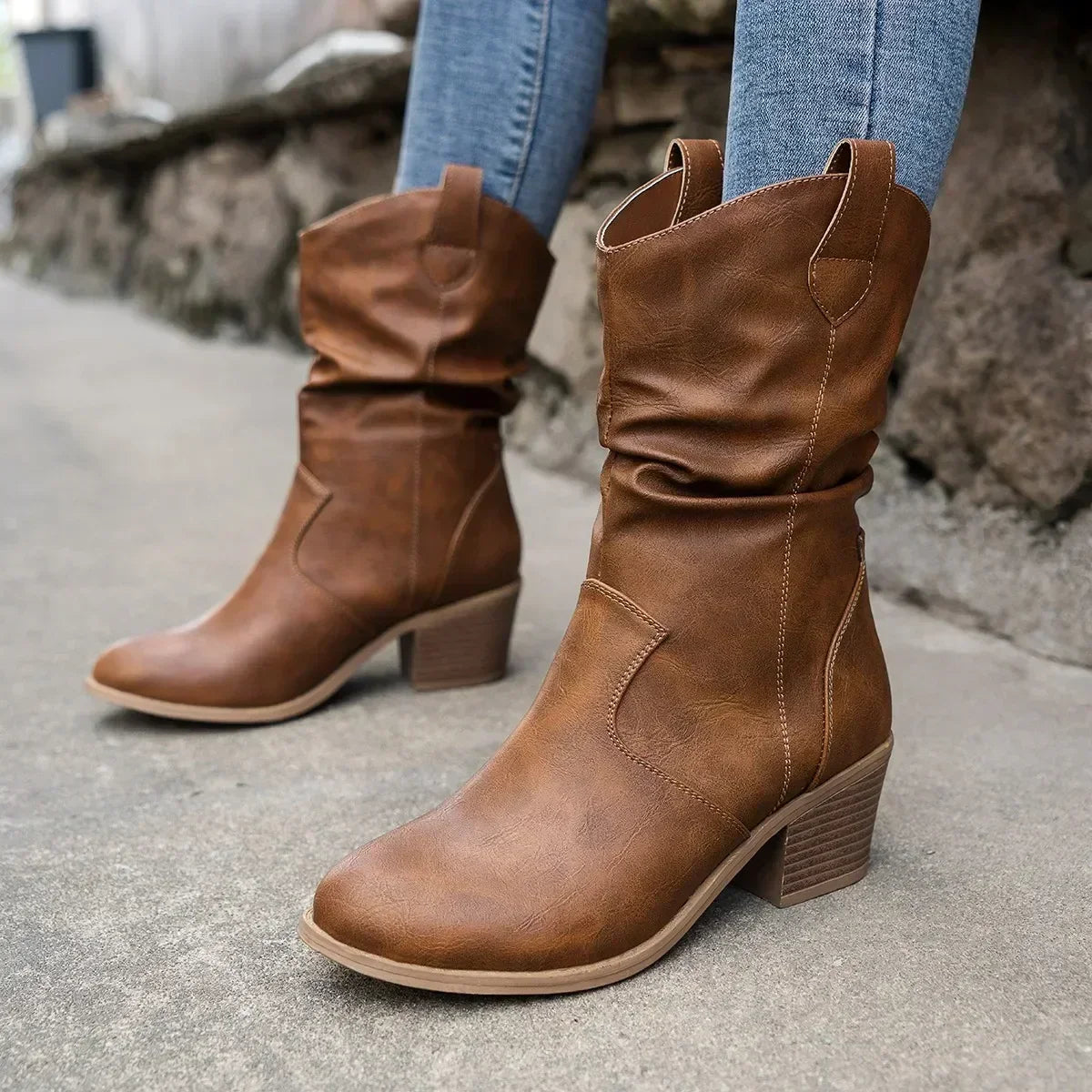 Aubrey | Brown Classic Mid-Calf Western Boots