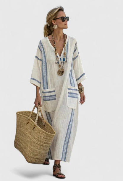 Calista | Elegant White Linen Maxi Dress