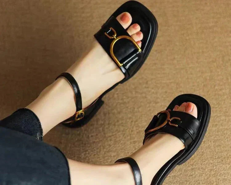 Calista | White Buckled Flat Sandals