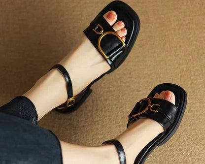 Calista | White Buckled Flat Sandals