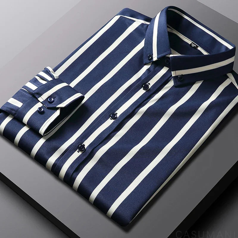 Beckett | Relaxed Navy White Striped Cotton Shirt