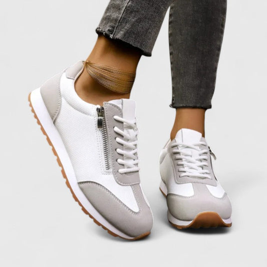 Alethea | White & Grey Elegant Shoes with Zip Detail