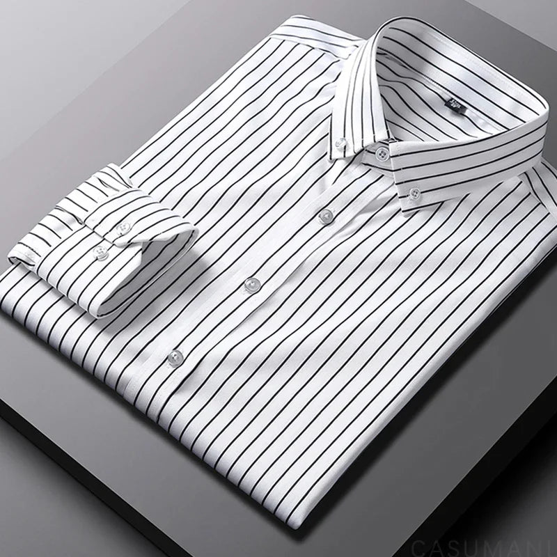 Beckett | Relaxed Navy White Striped Cotton Shirt
