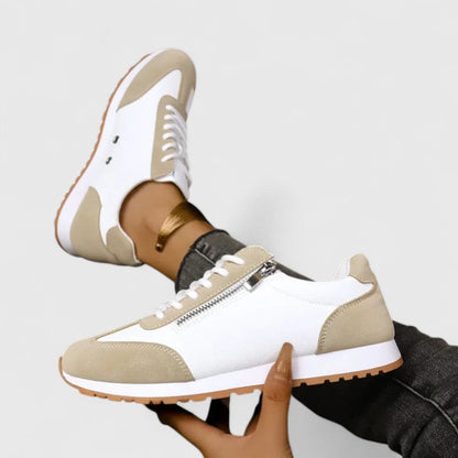 Alethea | White & Grey Elegant Shoes with Zip Detail
