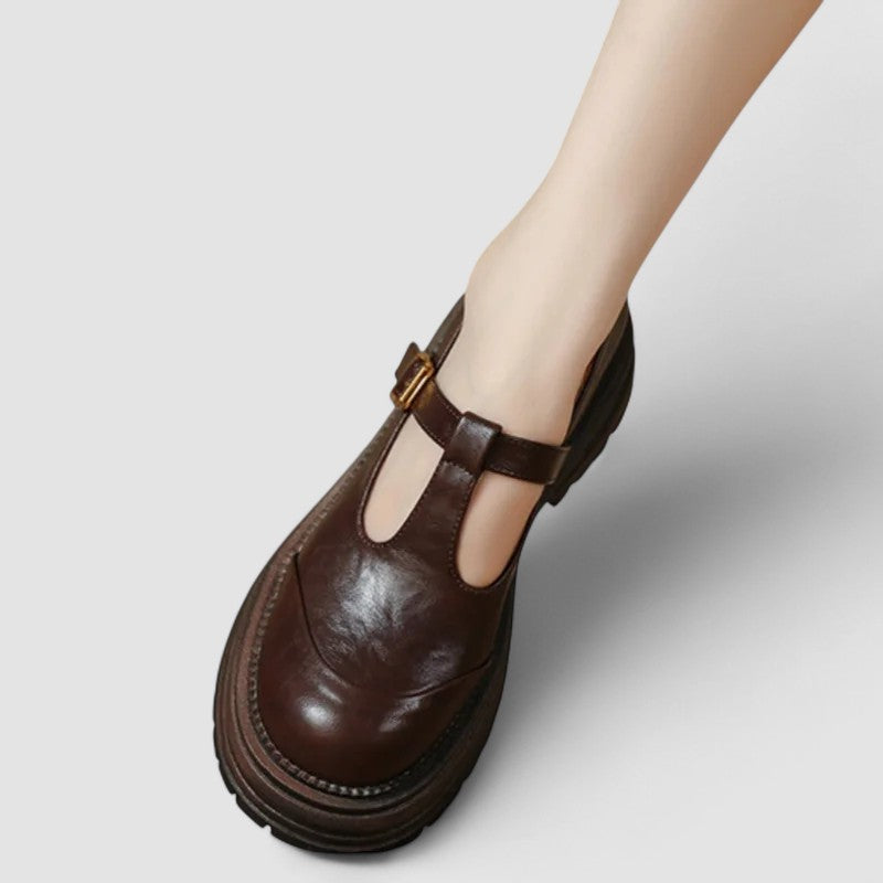 Evelyn | Women's Premium Brown Platform T Strap Casual Shoes