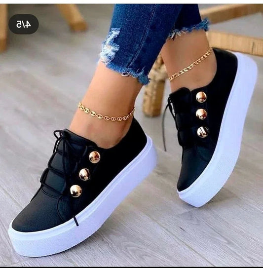 Calista | Black Orthopedic Round Toe Platform Sneakers