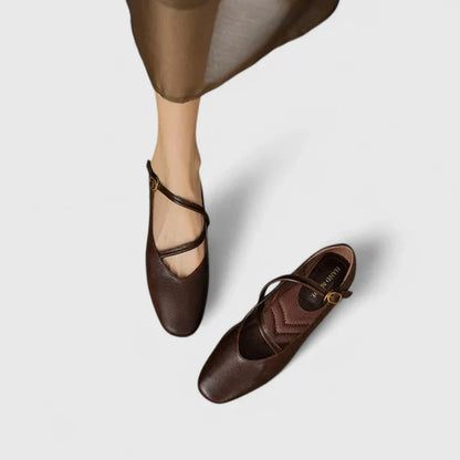 Alethea | Black Leather Mary Jane Orthopedic Flat Shoes
