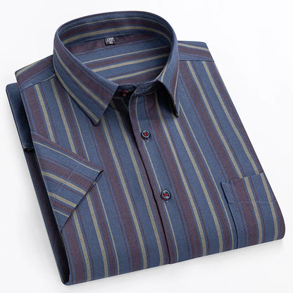 Benedict | Navy Striped Short-Sleeve Cotton Shirt