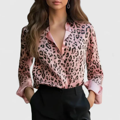 Calantha | Leopard Silk Elegant Blouse