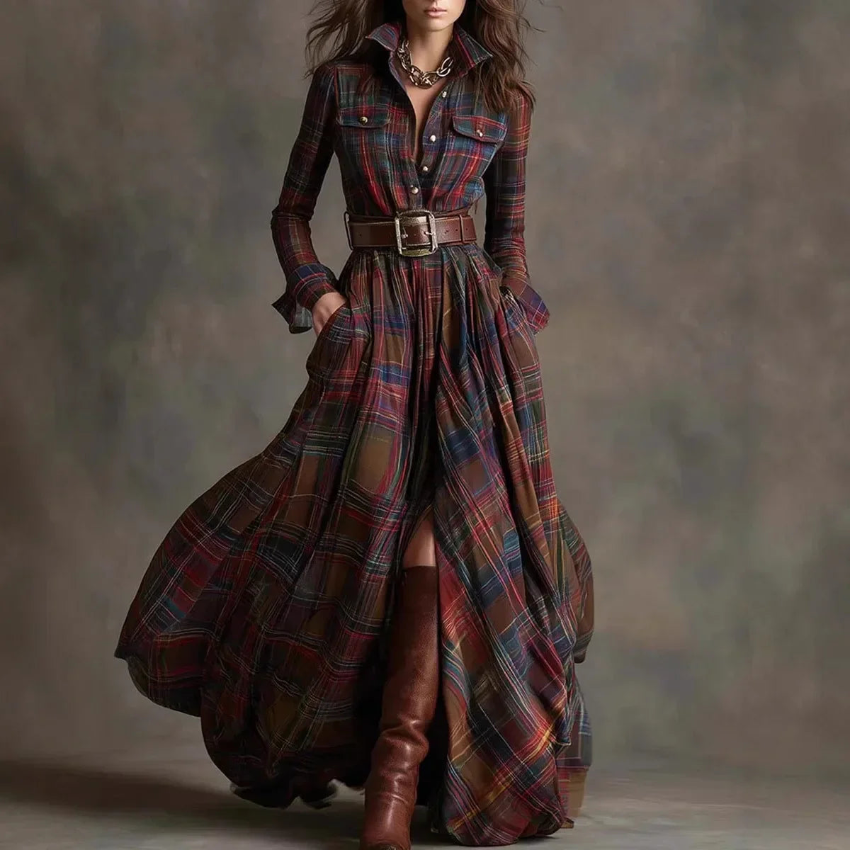 Calantha | Plaid Sophisticated Maxi Dress