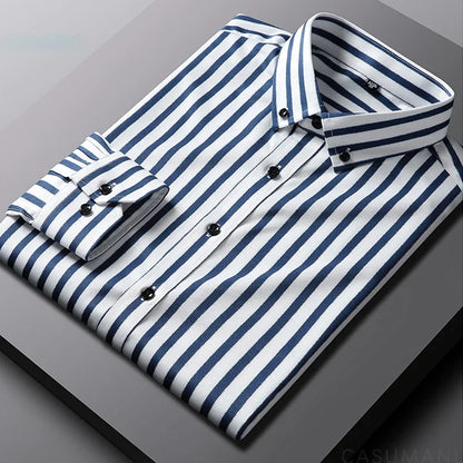 Beckett | Navy White Relaxed Striped Cotton Shirt