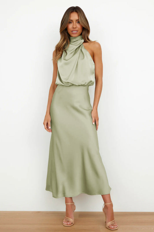 Lumina | Women’s Chic Halter Evening Dress in Sage Green