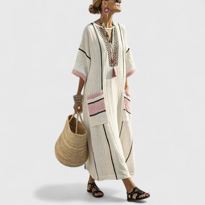 Calista | Women's Loose Fit Linen Pocket Maxi Dress in Mint Green