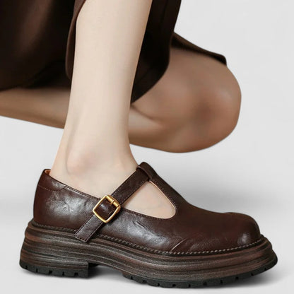 Evelyn | Women's Premium Brown Platform T Strap Casual Shoes