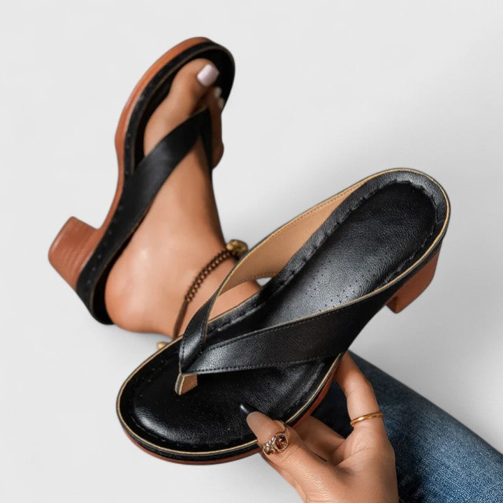 Calantha | Black Leather Orthopedic Heels