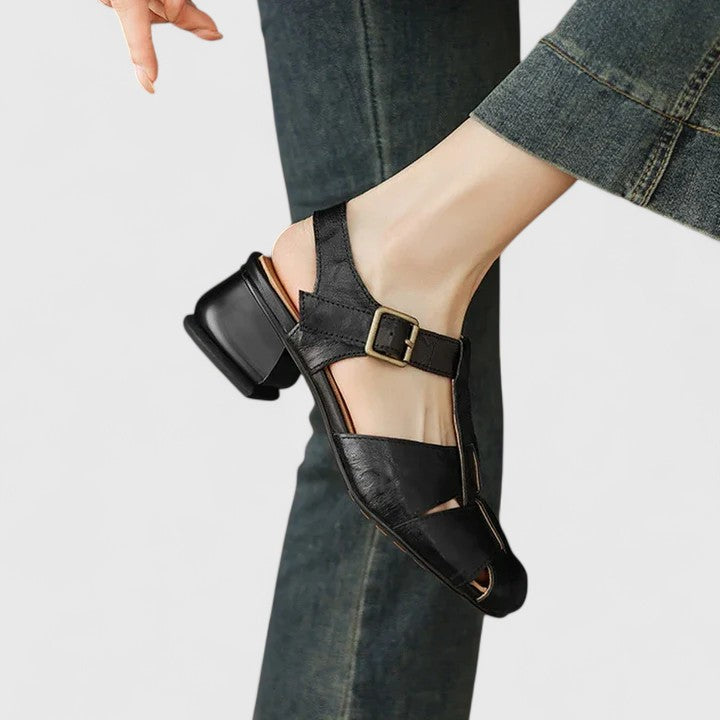 Adeline | Luxury Black Leather Elegant Sandals