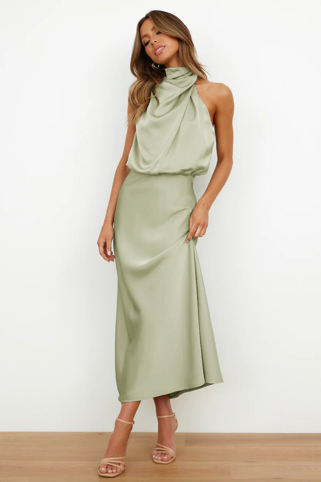 Lumina | Women’s Chic Halter Evening Dress in Sage Green