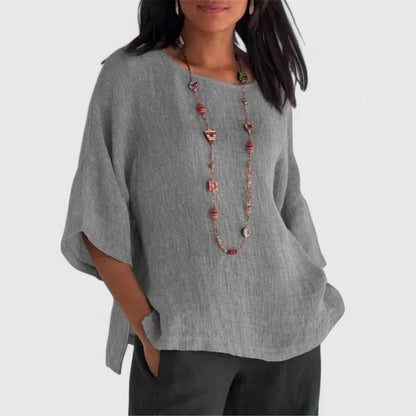 Calista | Elegant Grey Linen Comfortable Blouse