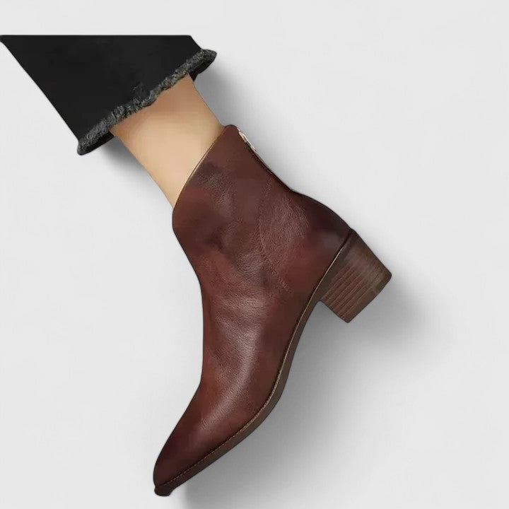 Alethea | Elegant Black Leather Boots with Block Heel