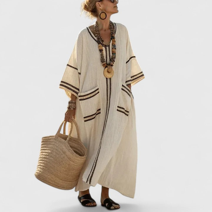 Calista | Women's Loose Fit Linen Pocket Maxi Dress in Mint Green