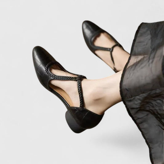 Aurelia | Elegant Black Flat Sandals with Strappy Details