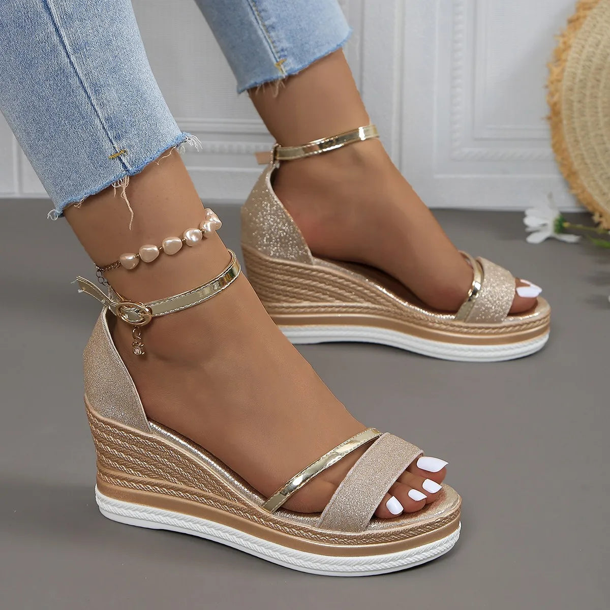 Luna | Women's Glitter Platform Wedge Strap Sandals