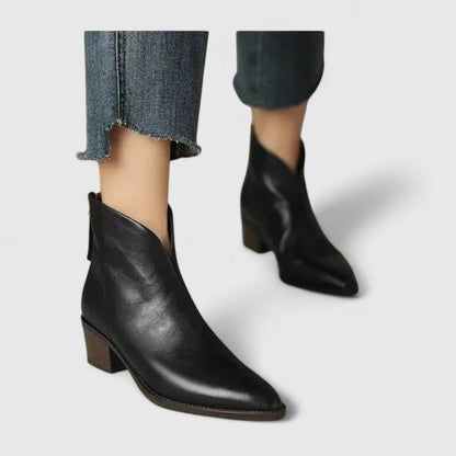 Alethea | Elegant Black Leather Boots with Block Heel