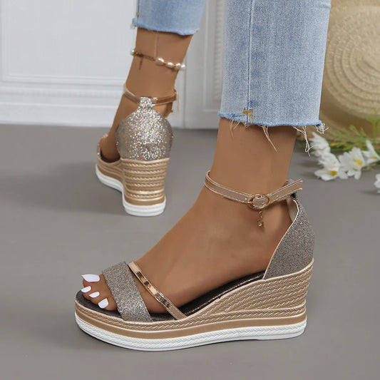 Luna | Women's Glitter Platform Wedge Strap Sandals