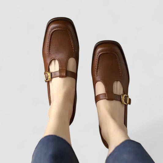 Calantha | Brown Leather Orthopedic T-Strap Mary Jane Shoes